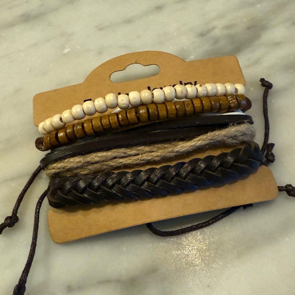 Leathers Braided and Beaded Bracelets Set